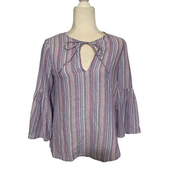 BCBG maxazria Womens Purple Pink White striped Long Sleeve Cotton Top Xs - Picture 1 of 4